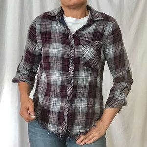 Boho casual distressed shirt, size Small / petite, EUC